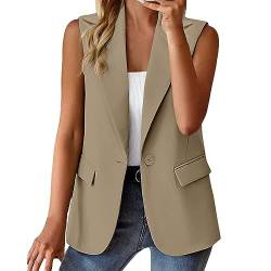 Damen Weste Ärmellos Blazer Jacke Elegant Einfarbig Kurze Gilet Tank Top mit Tasche von Generic