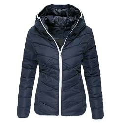 Damen Winterjacke Steppjacke Kapuze Baumwolle Mantel Langarm Jacken Outwear Olive Leichte Jacke Frauen, navy, 50 von Generic