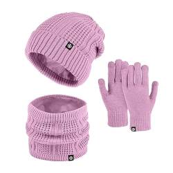 Damen Wintermütze Schlauchschal Handschuhe Set Winter Gestrickte Warme Mütze mit Schal und Winterhandschuhen von Generic