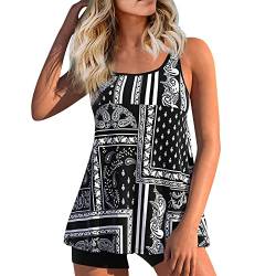 Damen zweiteilig Badeanzug Push up Bademoden bauchweg Tankini Set mit Hot Pants Drucken Badeanzug Bikini Sportlich von Generic