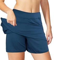 Damenanzug-Shorts, Taillen-Badehose, Kordelzug, Badeanzug, hohe Jungen-Shorts, Tasche, Bademode, Tankini-Set, Sport, Yoga, Shorts, Badehose mit integrierten Leggings, Damen-Badeanzug (03C-Navy, M) von Generic