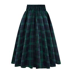Damenrock, leger, kariert, mit Taschen, Vintage, hohe Taille, Faltenrock, lange Röcke, Größe 44, grün, 52 von Generic