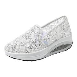 Damenschuhe Sommerschuhe Slipper Schaukelschuhe für Frauen im Sommer atmungsaktive Mesh-Freizeitschuhe mit luftgepolsterten weichen Sohlen Damen Schuhe Silber Glitzer von Generic