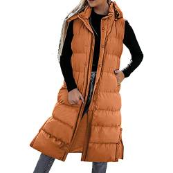 Daunenweste Damen Lang Mit Kapuze, Damen Kapuzen Daunenweste Mantel Winter Leichte Lange Schlanke Weste Jacke Ärmellose Tragbare Steppweste Winddichte Oberteile Sportweste Bodywarmer von Generic