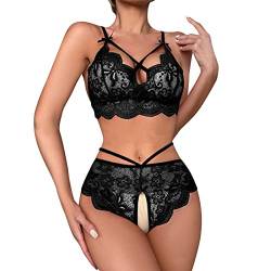 Dessous Set Damen BH Sexy Reizwäsche Für Sex BH Und Slip Unterwäsche Set Ouvert Erotiek Wäsche Offen Babydoll Nachthemd Pyjama Push Up BH + Panty + Strumpfhalter Für Frauen von Generic