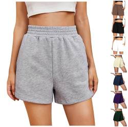 Die Discounter Shorts Damen Sommer Sport Shorts Elastische High Waist Shorts Lässig Baumwolle Kurz Hose Einfarbig Strand Sommerhose Locker Taschen Sporthose Fitness von Generic