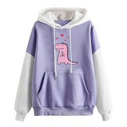 Dinosaurier Hoodie Kawaii Pullover Niedliches Kapuzen-Sweatshirt für Teengirls Top Bauchfrei Teenager Mädchen (Purple, L) von Generic