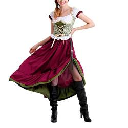 Dirndl Damen 3 Teilig - Trachtenkleid Damen mit Trachtenhut Dirndlkleid Lang Trachten Kleid Dirndlbluse Trachtenmode Dirndelkleider Dirndl & Dirndl-Sets für Frauen Mädchen Oktoberfest Outfit von Generic