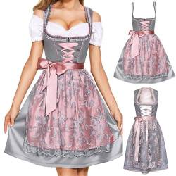 Dirndl Damen 3 Teilig - Trachtenkleid Dirndlkleid Trachten Kleid + Dirndlbluse+Schürze Grosse Grössen Dirndel Trachtenmode Dirndl & Dirndl-Sets für Frauen Mädchen Oktoberfest Outfit S-5XL von Generic