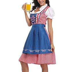 Dirndl Damen 3 Teilig - Trachtenkleid Dirndlkleid Trachten Kleid + Dirndlbluse+Schürze Grosse Grössen Dirndel Trachtenmode Dirndl & Dirndl-Sets für Frauen Mädchen Oktoberfest Outfit S-5XL von Generic