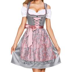 Dirndl Damen 3 Teilig - Trachtenkleid Dirndlkleid Trachten Kleid + Dirndlbluse+Schürze Grosse Grössen Dirndel Trachtenmode Dirndl & Dirndl-Sets für Frauen Mädchen Oktoberfest Outfit S-5XL von Generic