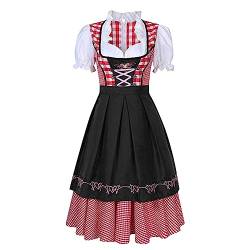 Dirndl Damen midi Trachtenkleid Damen Trachtenrock Trachtenmode Kleid Dirndlbluse für Oktoberfest Trachtenmode Trachtenrock Kleid inkl. Dirndlbluse Dirndlschürze 3 teilig für (Black-5, XXL) von Generic