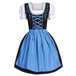 Dirndl Damen midi Trachtenkleid Trachtenrock Trachtenmode Kleid Dirndlbluse für Oktoberfest, Blau von Generic