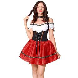 Dirndlbluse Damen, Damen Dirndlkleid Kurzarm Sommer Kurz Dirndlschürze Tracht Spitze Sexy A-Line Kleid Retro Drucken Trachten Rock für Oktoberfest Trachtenmode Klassisch Kleidung von Generic