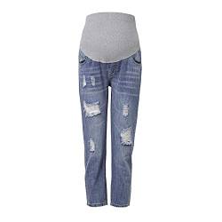 Eine Umstands-Jeans für Damen, Leggings, Schwangerschaftshose, zerrissener Bauch, Umstandshose, Übergröße, Umstandskleidung, blau, 52 von Generic
