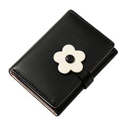 Einfache und niedliche Blumen-Studenten-Geldbörse für Damen, Kurze dreifache Damen-Geldbörse Note 9 Handyhülle Brieftasche (Black, One Size) von Generic