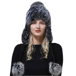 Elastische Strickohrenklappen Pelzmütze Trapper Pelzmütze Russische Bombermützen Outdoor Weiche Wintermütze Damen Pelzmütze von Generic