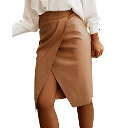 Eleganter Wickelrock aus PU-Leder mit hoher Taille für Damen Röcke Knielang Leder (Brown, S) von Generic