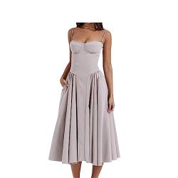 Elegantslim Backless Sling Kleid Frauen Solide Mode Hosenträger Sommerkleider weibliche Party Abend Roben, Hellgrau, S von Generic