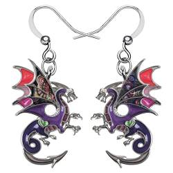 Emaille-Legierung Drachen Ohrringe Fantasy Dinosaurier Drop Dangle Mode Schmuck für Frauen Mädchen Charme Geschenk (Violett) von Generic