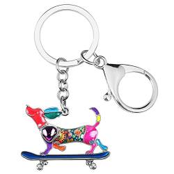 Emaille Legierung Strass Skateboard Dackel Hund Schlüsselanhänger Schmuck für Frauen Mädchen Tasche Brieftasche Charme (Mehrfarbig), 30mm x 40mm von Generic