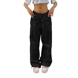 Fallschirmhose Damen Baggy - Cargohose Damen Oversize Y2K Hose Hip Hop Fallschirm Freizeithose mit Gummizug Drawstring Jogginghose Streetwear Locker Lange Hosen für Frauen Teenager Mädchen von Generic