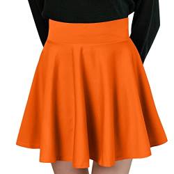 Faltenrock Damen Basic Solide Vielseitige Dehnbaren Informell Mini Rock mit Shorts Retro Mini Skater Rock Hohe Taile Plisseerock Glockrenrock A-Linie Rockabilly Tennisrock Tanzrock (Orange, XXL) von Generic