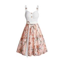 Farbblock-Kleid Mit Blumendruck Für Damen Selbstgürtelt A-Linien-Minikleid Mit Stehkragen von Generic