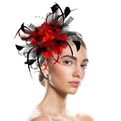 Fascinator Damen, Fascinator Damen Hut Blume Mesh Feder Kopfbedeckung Tea Party Bankett Hüte Cocktail Party Kopfschmuck Frauen Elegant Kirche Hochzeit Haarschmuck Flower Federn Stirnband von Generic