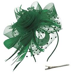 Fascinator Hut Damen Kopfschmuck Hochzeit Hüte Hat Clips Schleier Stirnband Tea Party Mesh Kopfbedeckung Frauen Pillbox Hut Haarschmuck für Cocktail Halloween Oktoberfest Gothic Grün von Generic