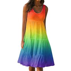 Fashion Damen Casual Sommer Bedrucktes Sommerkleid Lose Farbverlauf Strandrock Minikleid Kleider für Kinder, Orange, XXXXL von Generic