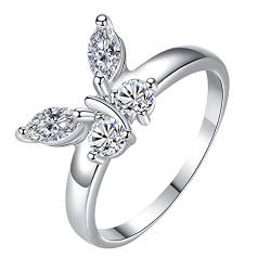 Fashion Damen Schmetterling Zirkonia Diamant Ring Verlobung Ehering Mid Ringe Set, silber, 34 von Generic