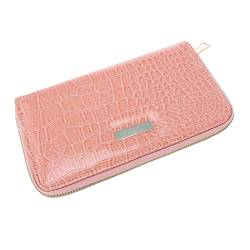 Fashion ID Long Wallet Stone Pattern Solid Color Damen Zipper Purse Mehrere Kartenfächer Clutch Bag Phone Bag Klein Geldbörsen Damen (Pink, One Size) von Generic