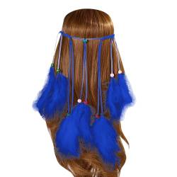 Feder Kopfschmuck Boho Hippie Stirnband Fancy Federschmuck Böhmische Kopfbedeckung Quaste Pfau für Damen Mädchen Karneval Kopfschmuck Haarschmuck (Blue, One Size) von Generic