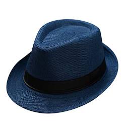 Fedora-Hut Mode Filz Gangster Hüte für Mann und Frau, Trilby Snap breiter Krempe Vintage Style Dress Hut (Blau, One Size) von Generic