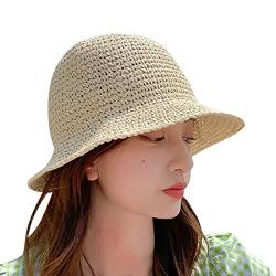 Fischerhut Damen, Sonnenhut Damen aus Luftig Gewebtem Papierstroh Bucket Hat Faltbarer Anglerhut Stroh Sommerhut Frauen Outdoor UV Schutz Fischerhüte Beige Eimer Hüte Fischerhut 56-58cm von Generic