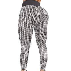 Fitnessstudio-Leggings für Damen, hohe Taille, sexy Spitze, Patchwork, Yogahose, Sportleggings, Laufen, Workout, Strumpfhose (03C-Grau, XS) von Generic