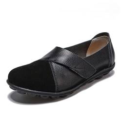 Flache Damenschuhe aus weichem Leder, lässig, Bequeme Schuhe, Damen-Loafer, Mokassin, Bootsschuhe, Haken und Schleife, Plus Größe 35-46 (Color : Nero, Size : 42 EU) von Generic