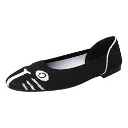Flache Schuhe für Frauen Damen Slipper Damenschuhe lässige weiche Flache Schuhe süßes Muster atmungsaktive Mesh-Schuhe Stoffschuhe (Black, 38) von Generic