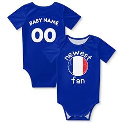Frankreich Newest Fan Personalisiertes Fußball Baby Body mit Baby Namen und Nummer für Jungen und Mädchen Fans Strampler Blau 3M-2T von Generic