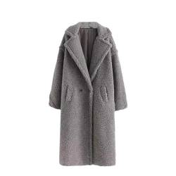 Frauen Dicke Winter Warme Faux Pelz Teddy Mantel Frauen Langarm Taschen Mantel Weibliche Oberbekleidung Mantel, grau, 38 von Generic