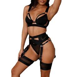 Frauen Push-up-BHS Set Spitze BH Strumpfband Sexy Unterwäsche Dessous Sling Hollow Mesh Sexy Dessous Reizwäsche Spitzen BH Höhe Taille Strumpfgürtel von Generic