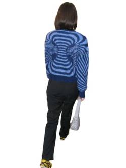 Frauen S übergroßer Pullover Strickpullover Langarm gestreifter Druck Pullover Strickpullover, blau, L von Generic