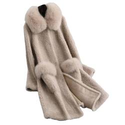 Frauen Shearling Mantel Mantel Winter Warme Weibliche Echte Schafe Geschoren Große Größe Parka Mit Pelz Kragen von Generic