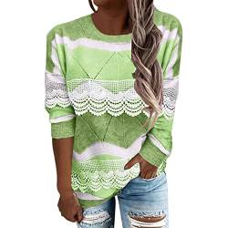 Frauen Spitze Häkeln Langarm Rundhalsausschnitt Lässig Lose Strickpullover Pullover Tops Damen Sweater (Green, XL) von Generic