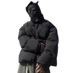 Frauen Teufel Horn Hoodie Puffer Jacke überdimensioniert gepolstert Daunenjacke Winter warm Mantel Y2k Streetwear (Black, L) von Generic