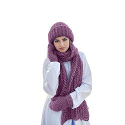 Frauen Winter Strickmütze Schal Set Beanie Mütze Halswärmer Skimütze 3 in 1 Damen Wolle Mütze Schal Handschuh Winter Sets 3-teilige Zopfstrickmütze für Damen von Generic