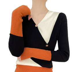 Frauen Wolle Strickwaren V-Ausschnitt Pullover Strickpullover Wolle Vintage Pullover, Orange, S von Generic