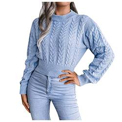 Frauen lange Ärmeln solide O Ausschnitt Sweatshirts Outdoor-Mode lockeres dickes Seil Herbst Pulli Tunika Strickjacke Altrosa (Blue, S) von Generic