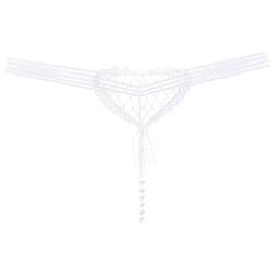 Frauen niedrige Taille sexy herzförmige hohle große Mesh-G-String-Hosen Perlen-Massage-Unterhose Ski Unterwäsche Männer Hose (White, One Size) von Generic